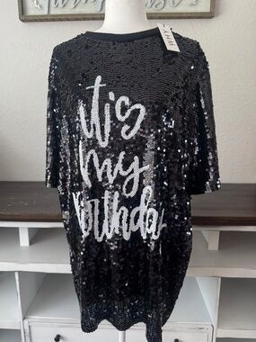NWT WHY It's My Birthday Sequin Dress T-Shirt One Size